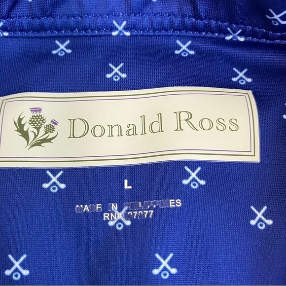 Donald Ross All Over Golf Print Performance Polo Shirt Navy Club Embroidery Sz L - Picture 15 of 16